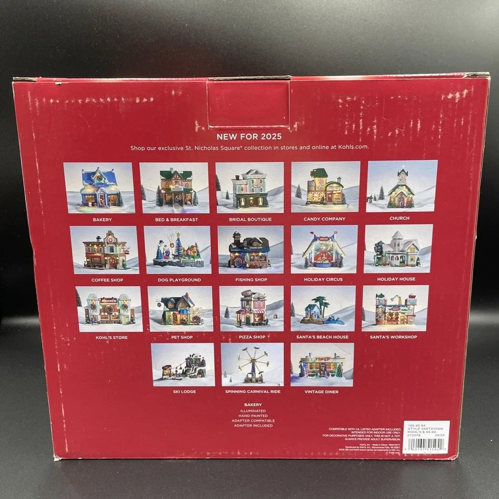 St Nicholas Square Village - BAKERY - Animated LED Lighted  - New